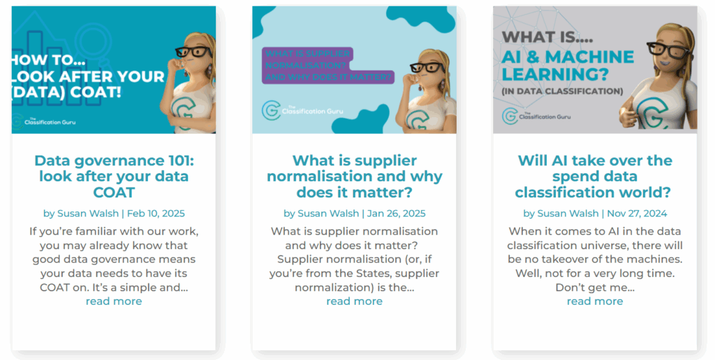 Screenshots of some of The Classification Guru's website content